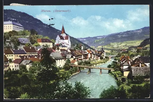 AK Murau /Steiermark, Teilansicht mit Brücken über die Mur