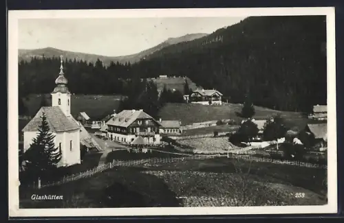 AK Bad Schwanberg, Glashütten, Alpengasthof Steinbauer mit Kirche