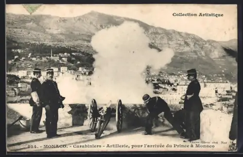 AK Monaco, Carabiniers, Artillerie pour l`arrivee du Prince a Monaco