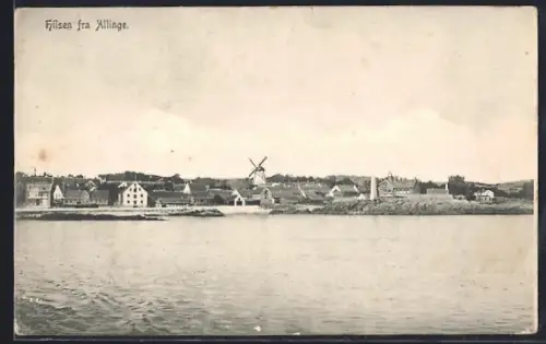 AK Allinge, Panorama mit Windmühle vom Wasser aus