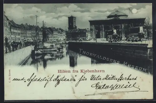 AK Kjobenhavn, Thorvaldsens Museum mit Uferpartie