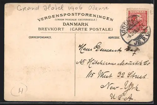 AK Odense, Strassenpartie mit zwei Gebäuden