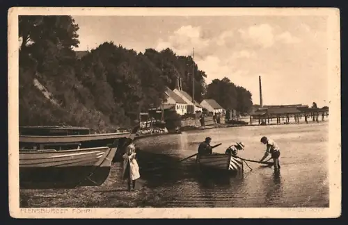 AK Strandeot, Flensburger Föhrde, Uferpartie mit Booten