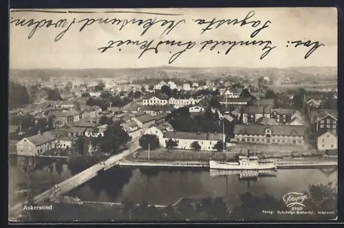 AK Askersund, Panorama mit Brücke