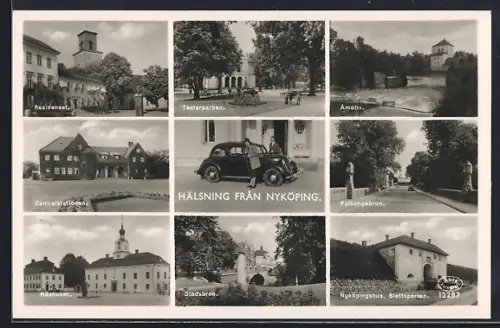 AK Hälsning, Radhuset fran Nyköping, Teaterparken, Stadsbron