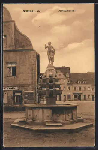 AK Grimma in Sa., am Marktbrunnen