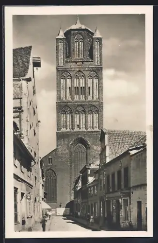 AK Stralsund, Jacobikirche von der Boettcherstrasse aus
