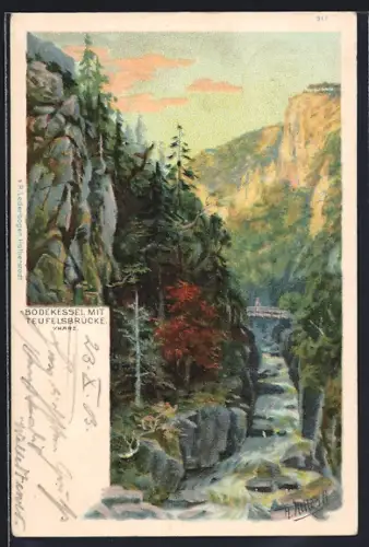 AK Thale, Bodekessel mit Teufelsbrücke