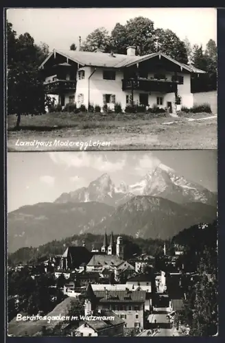 AK Berchtesgaden, Ortsansicht mit Watzmann, Gasthaus Moderegglehen