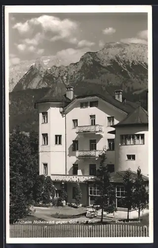 AK Berchtesgaden, Hotel und Landheim Hohenwart mit Blick auf Göll und Brett