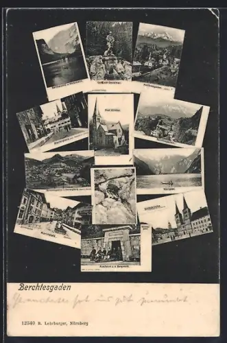 AK Berchtesgaden, Ausfahrt a. d. Bergwerk, Der Königsee, Die Prot. Kirche