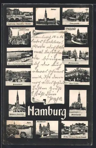 AK Hamburg, Das Rathaus, Botanischer Garten, Hauptpostamt, St. Pauli Fährhaus u. Deutsche Seewarte