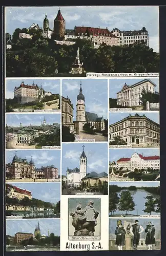 AK Altenburg i. S.-A., Residenzschloss, Kriegerdenkmal, Bahnhof