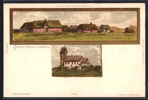 Künstler-AK Carl Biese: Rautum /Sylt, verschiedene Ortsansichten