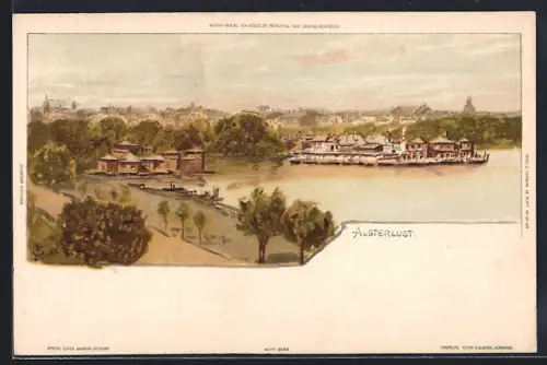Lithographie Hamburg-Uhlenhorst, Blick zur Alsterlust
