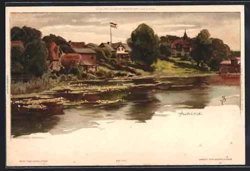 Künstler-AK Carl Biese: Aumühle / Sachsenwald, Ortspartie am Ufer