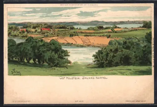 Lithographie Malente, Panorama mit Bruhns Koppel