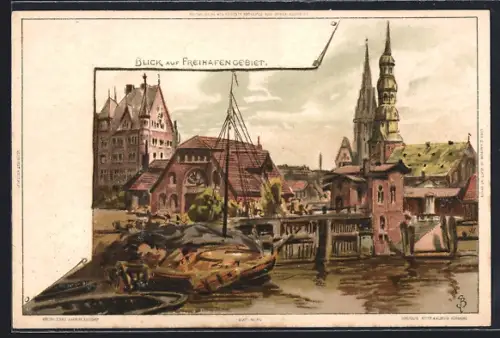 Künstler-AK Carl Biese: Blick zum Freihafengebiet