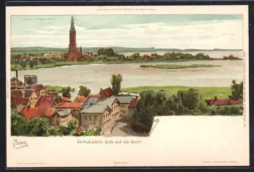 Künstler-AK Carl Biese: Schleswig, Blick auf die Bucht mit Dom