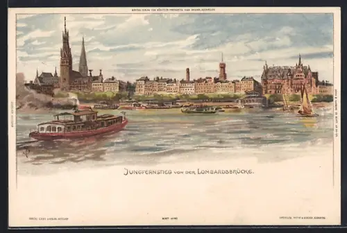 Künstler-AK Carl Biese: Hamburg-Neustadt, Jungfernstieg von der Lombardsbrücke