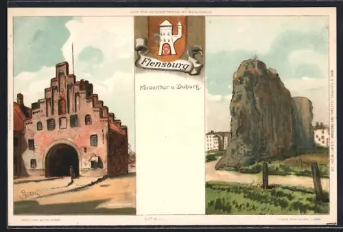 Künstler-AK Carl Biese: Flensburg, Nordertor und Duburg