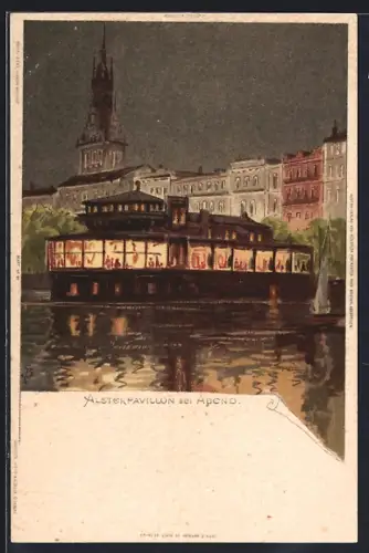Künstler-AK Carl Biese: Alsterpavillon bei Abend