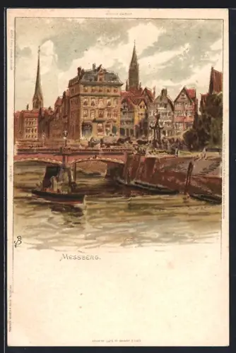Künstler-AK C.Biese: Hamburg, Messeberg mit Brücke vorne