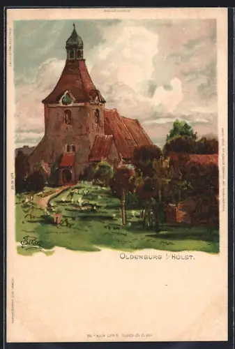 Künstler-AK Carl Biese: Oldenburg i. Holst., Blick auf die Kirche