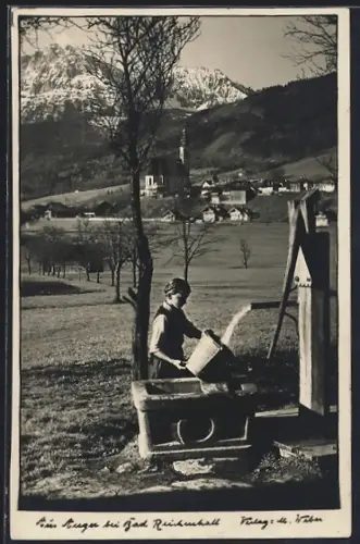 AK Anger bei Bad Reichenhall, Mädchen am Brunnen