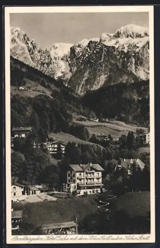 AK Berchtesgaden, Hotel Erika mit dem Hohen Göll und dem Hohen Brett