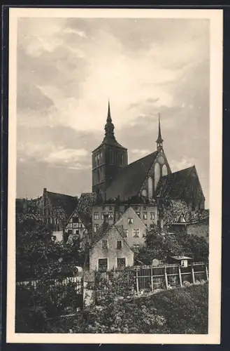 AK Rostock, Partie am Mühlentor, Blick auf die Nikolaikirche