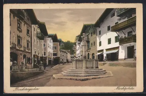 AK Berchtesgaden, Marktplatz, Brunnen
