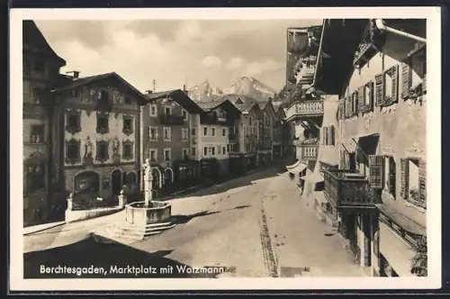AK Berchtesgaden, Marktplatz mit Watzmann