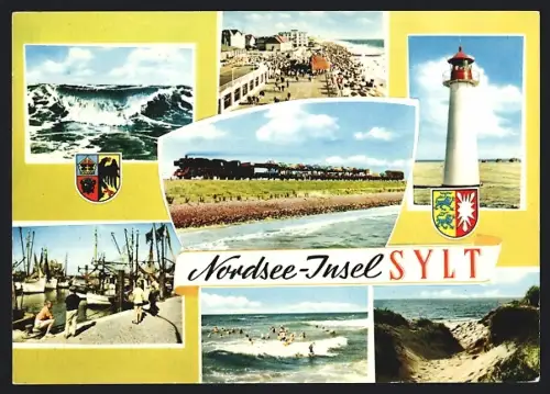 AK Sylt, Strand, Leuchtturm, Hafen, Dünen, Eisenbahn