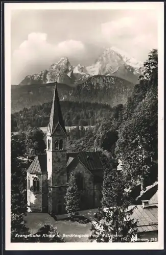 AK Berchtesgaden, Evangelische Kirche mit Watzmann