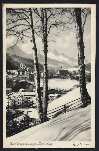 AK Berchtesgaden, Blick auf Stadt und Untersberg im Winter