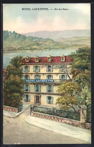 AK Aix-les-Bains, Hôtel Lafayette avec vue sur le lac et les montagnes environnantes