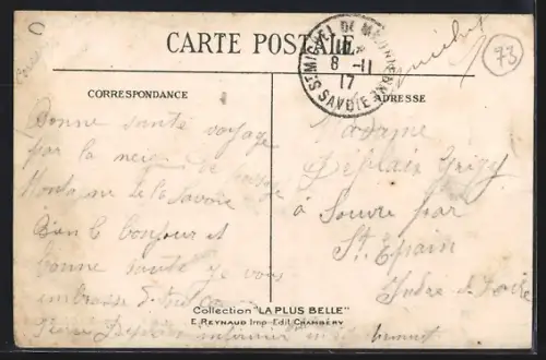 AK St-Michel-de-Maurienne, Place du Marché avec vue sur les montagnes