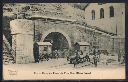 AK Mont-Cenis, Entrée du Tunnel du Mont-Cenis avec travailleurs et bâtiments adjacents