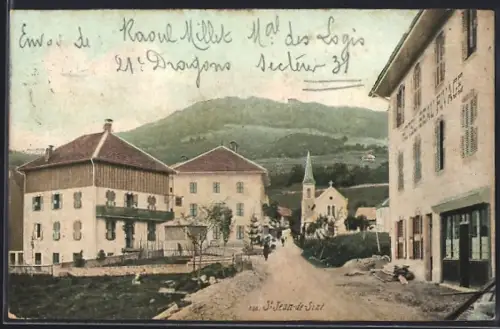 AK St-Jean-de-Sixt, Vue du village avec l`église et les montagnes en arrière-plan