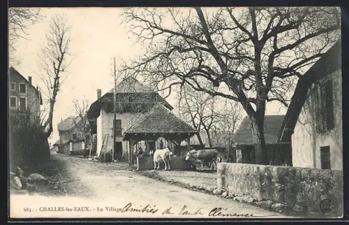 AK Challes-les-Eaux, Le Village avec chevaux et arbres en hiver