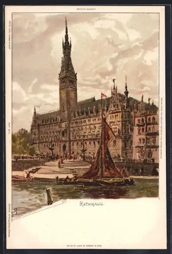 Künstler-AK Carl Biese: Rathaus und Segelboot