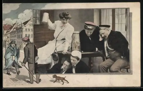 Passepartout-AK Studenten in der Bierstube, studentische Szene