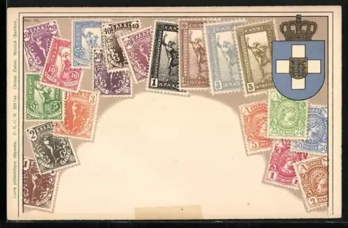 AK Griechenland, Briefmarken & Wappen
