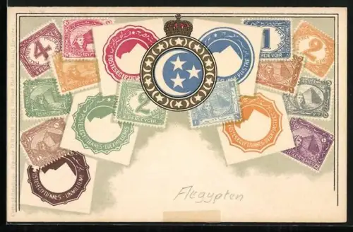 AK Briefmarken und Wappen Ägyptens, Krone