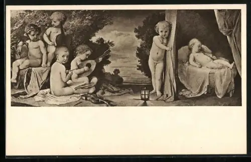 AK Kleine Kinder hören der Musik einer Laute zu