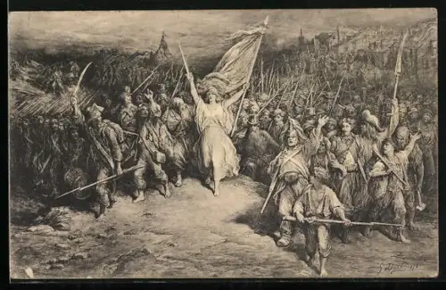 Künstler-AK Die Marsellaise, Französische Bürger auf dem Marsch