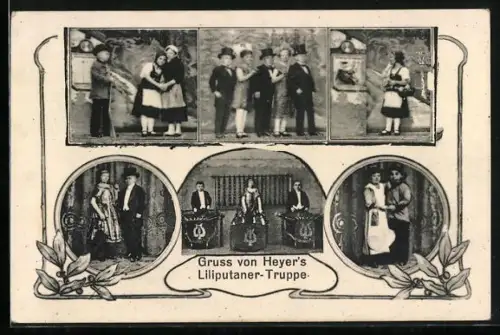 AK Heyer`s Liliputaner-Truppe, Herren und Damen im Kostüm