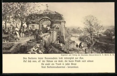 Künstler-AK Zeno Diemer: Dresden, Internationale Hygiene-Ausstellung 1911, Die Deutsche Brauer-Union e. V., Gasthaus