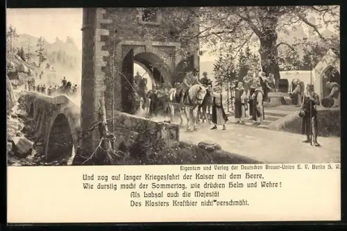 Künstler-AK Zeno Diemer: Ritter durchquert ein Tor & wird von Mönchen begrüsst